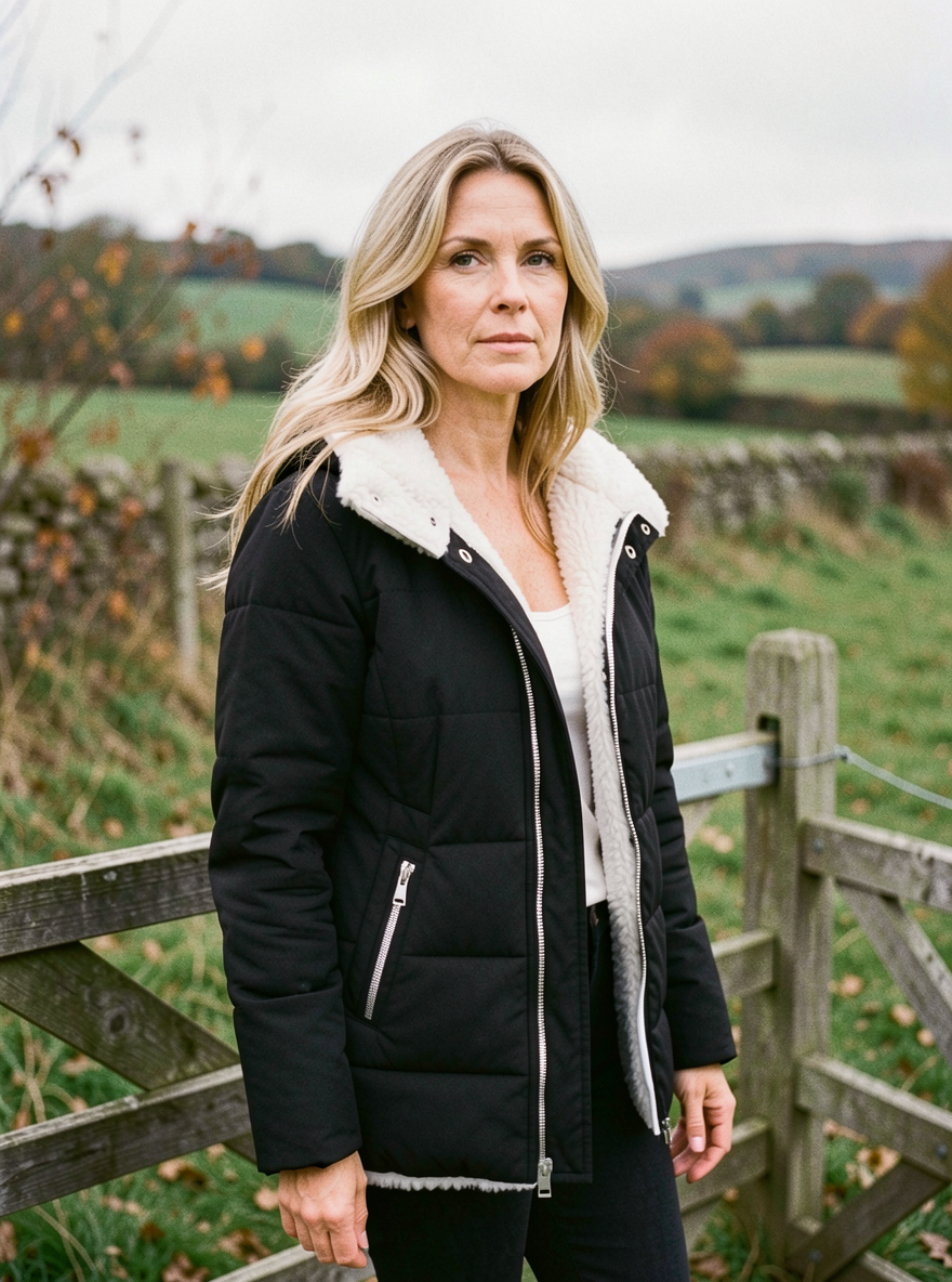 Women's Fleece-Lined Hooded Cardigan Coat — Cosy Padded Winter Jacket - Black