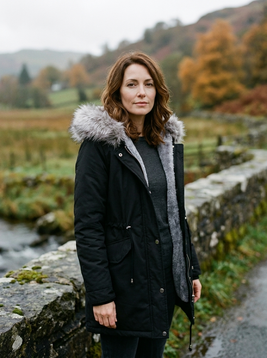 Women's Classic Hooded Parka — Faux-Fur Trim Cotton-Padded Coat - Black