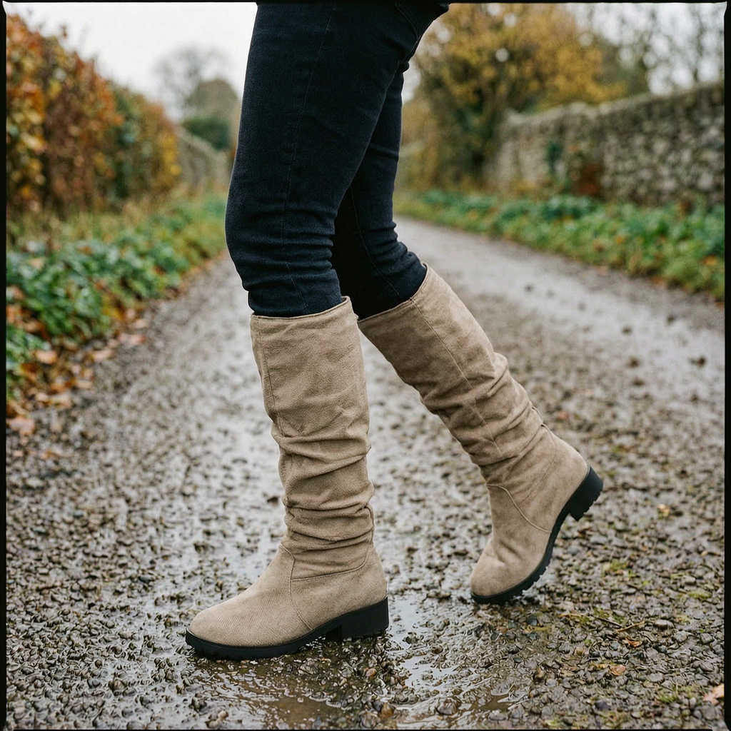 Women's Slouchy Suede Boots — Low Heel, Fleece-Lined