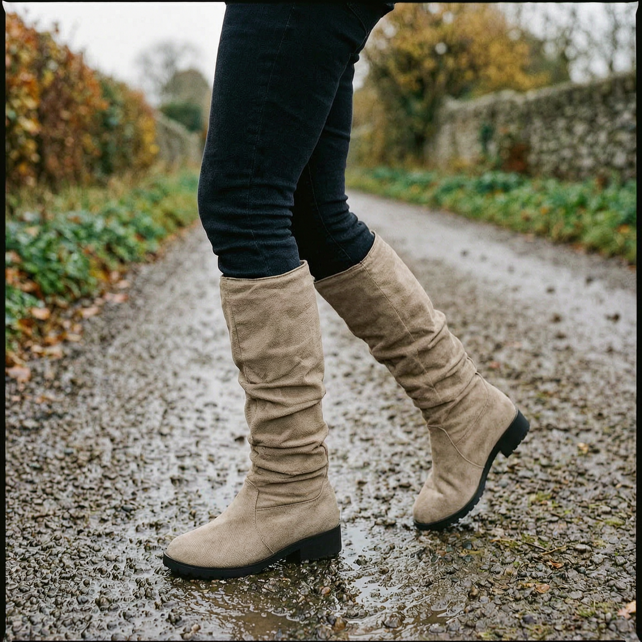 Women's Slouchy Suede Boots — Low Heel, Fleece-Lined
