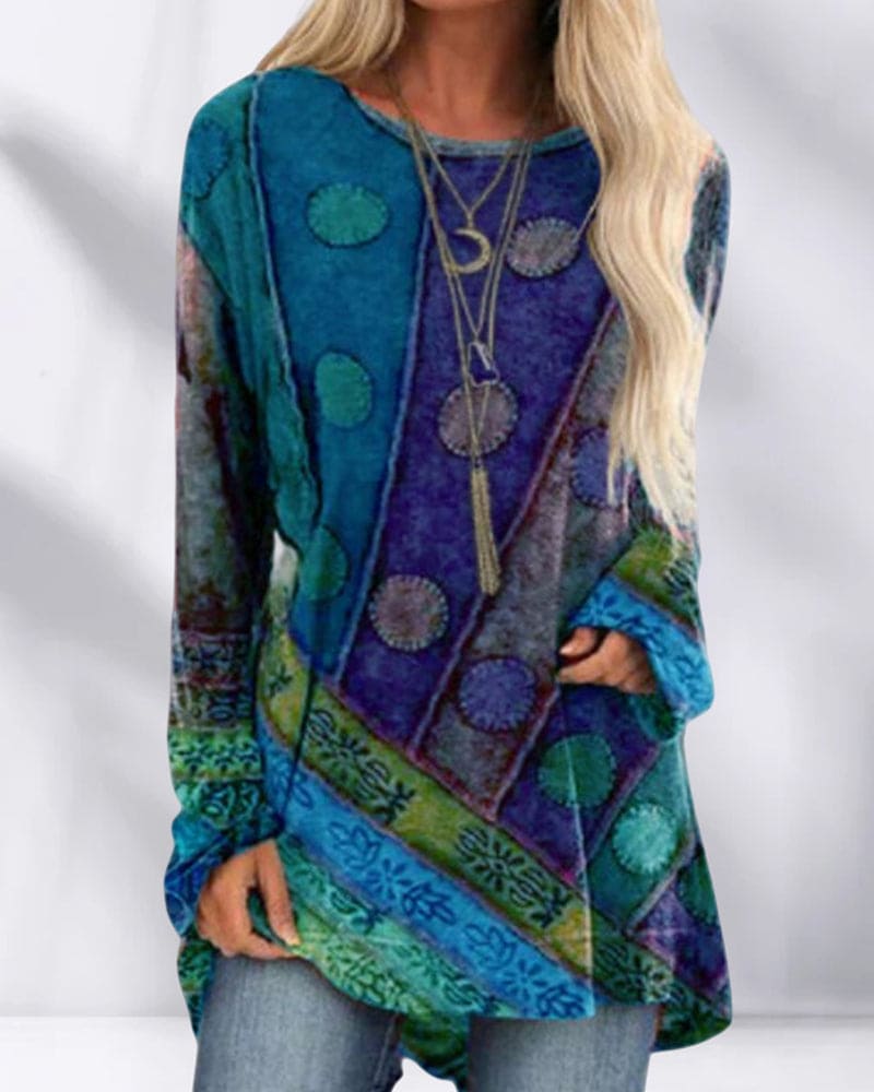 Bohemian Tunic Blouse for Women | Vibrant Colour Block Design | E&W - 2 - Elenwear