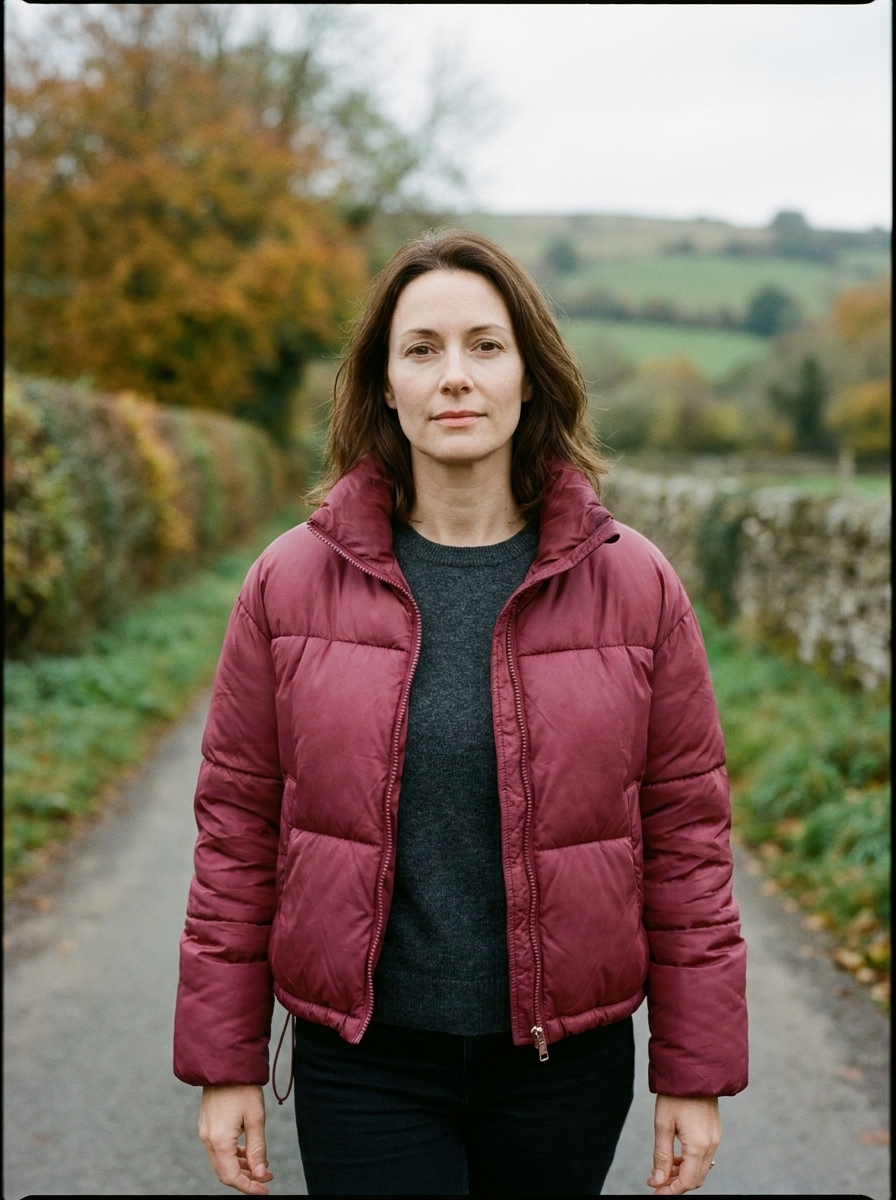 Women's Cropped Stand-Collar Puffer Jacket — Boxy Quilted Coat - Wine Red