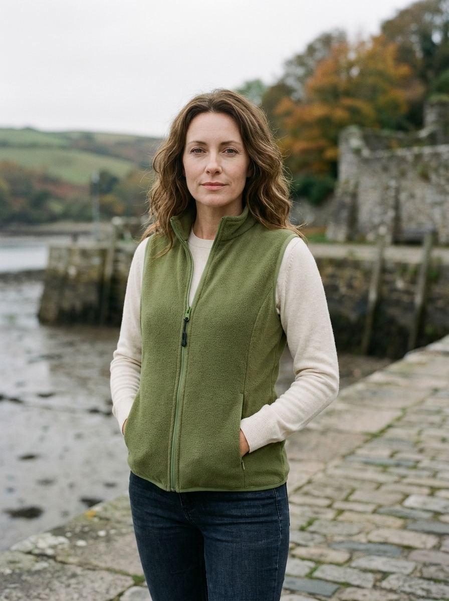 Women's Soft Fleece Zip-Up Vest — Sleeveless Layering Jacket - Army Green