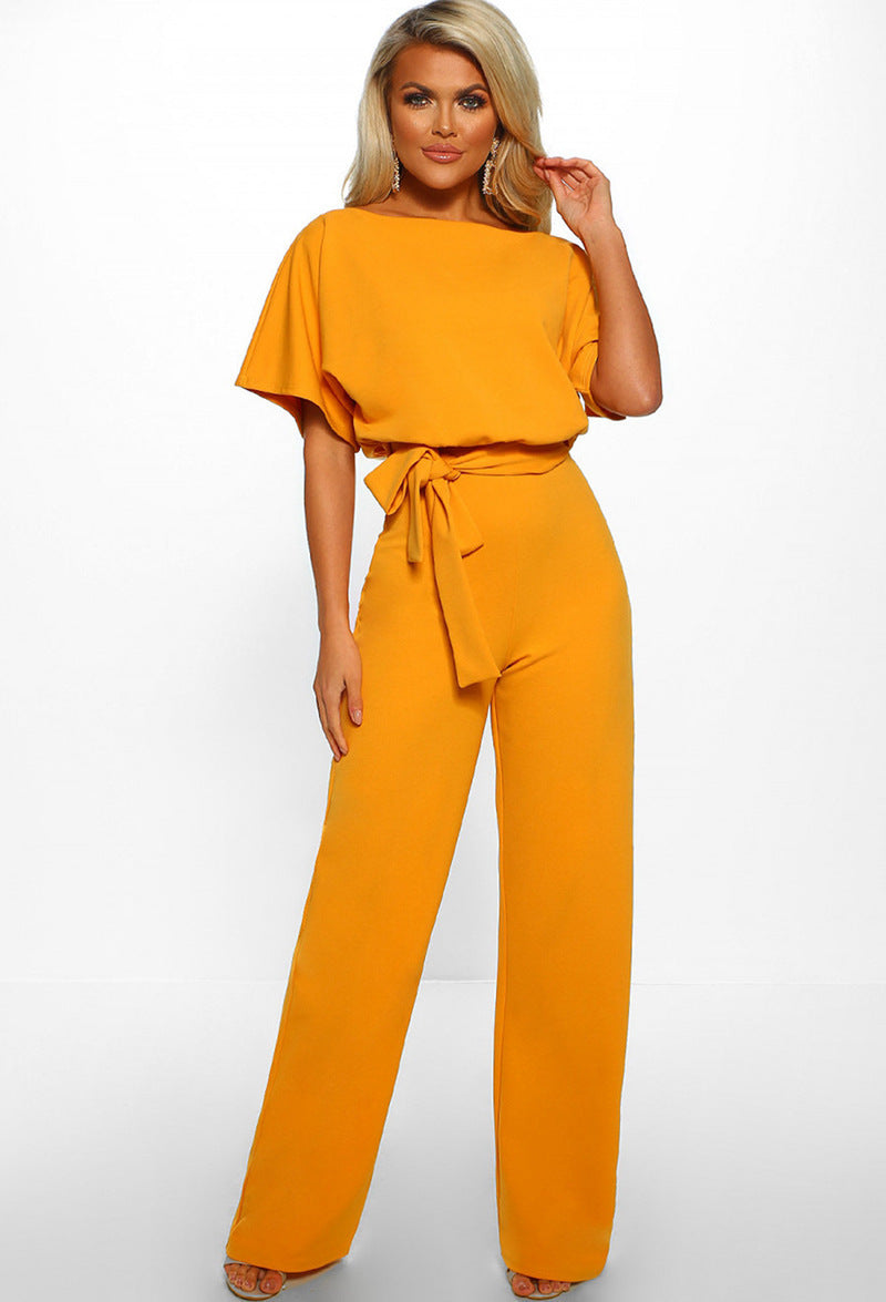 Jumpsuit Women | Soft Draping Fabric with Tie Waist | E&W - 6 - Elenwear