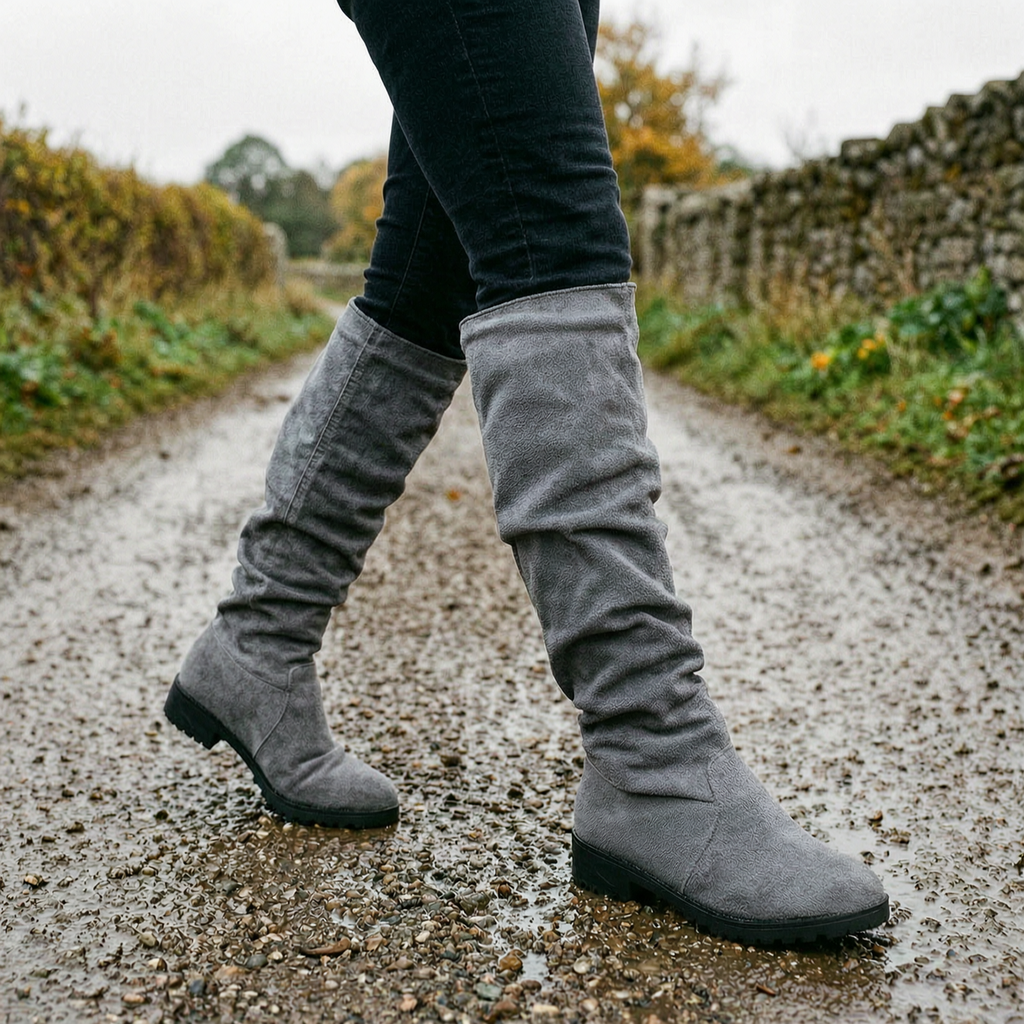 Women's Slouchy Suede Boots — Low Heel, Fleece-Lined