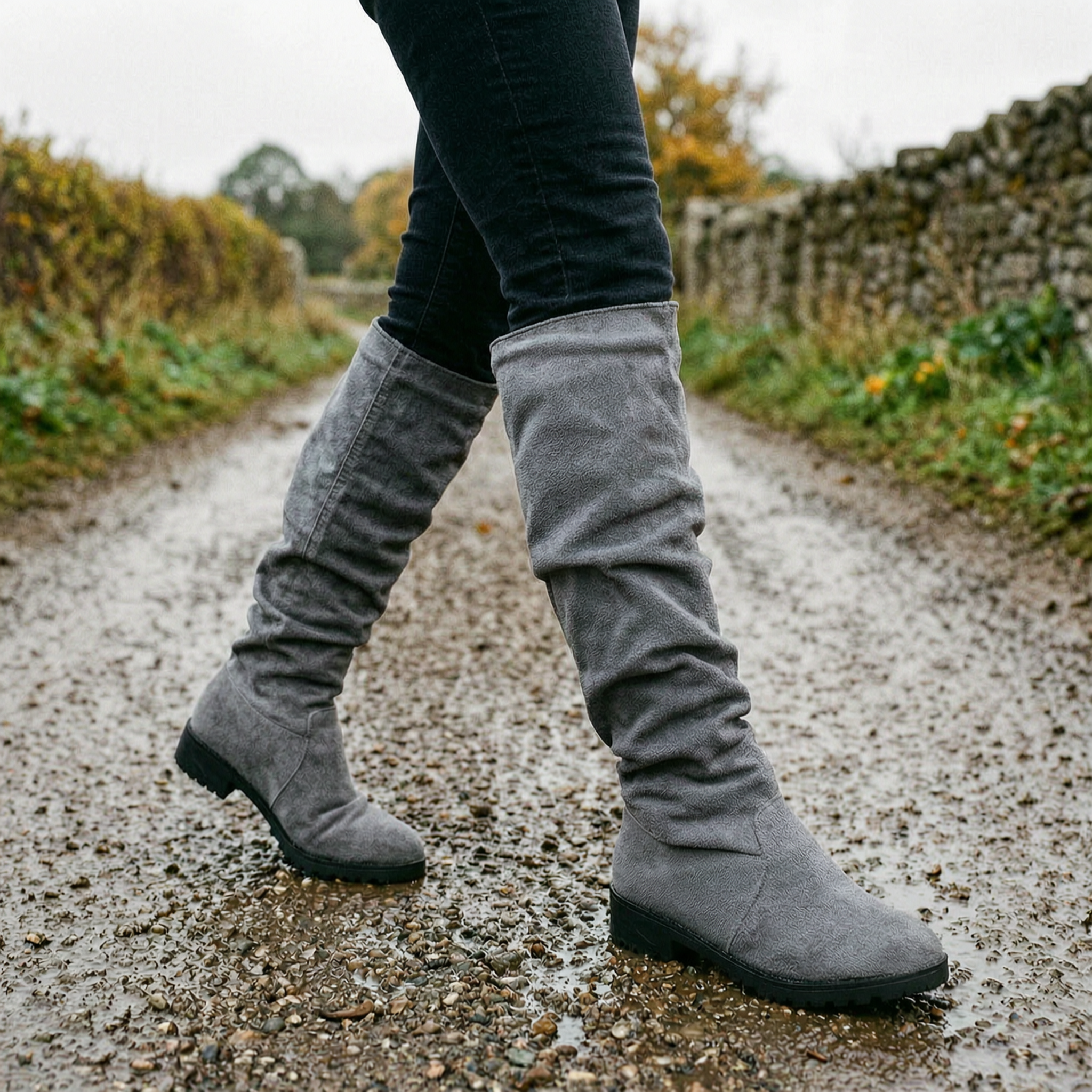 Women's Slouchy Suede Boots — Low Heel, Fleece-Lined