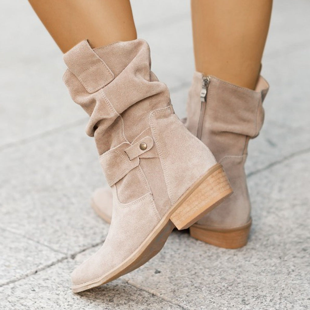 Suede Ankle Boots for Women | Relaxed Gathered Design with Side Zip | E&W - 4 - Elenwear