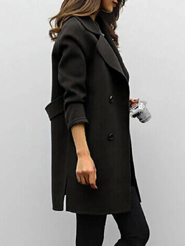 Double-Breasted Women's Coat in Olive Green | E&W - 7 - Elenwear