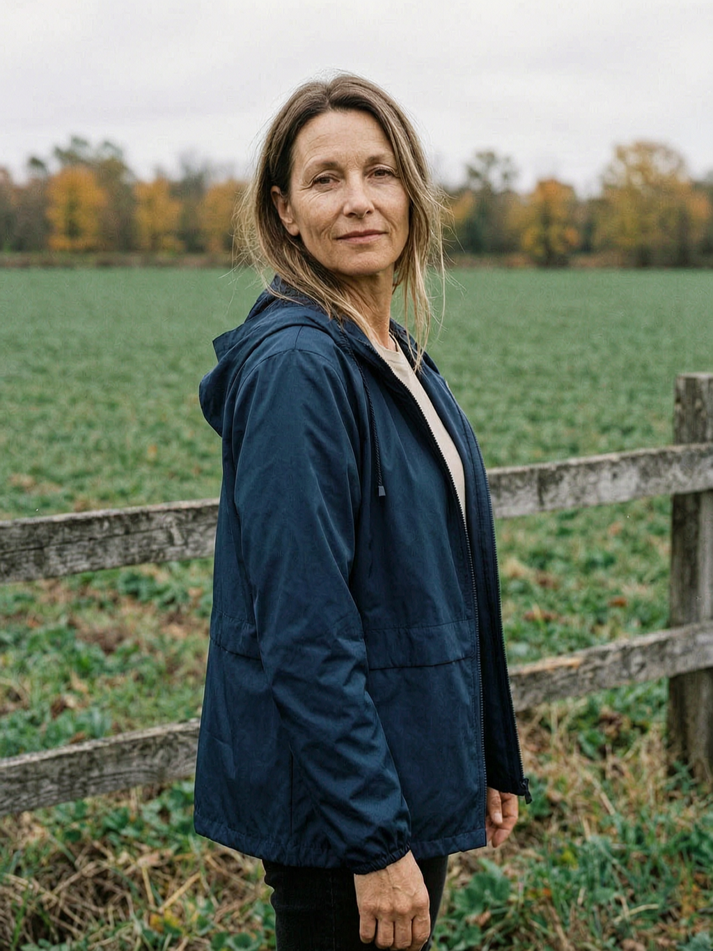 Women's Slim Zip-Through Rain Jacket — Lightweight Showerproof Hooded Coat - Dark Blue