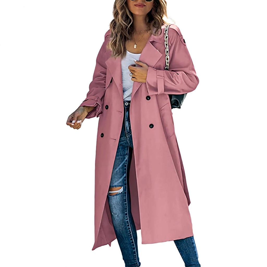 Trench Coat Women's Double-Breasted Style with Belt | E&W - 4 - Elenwear