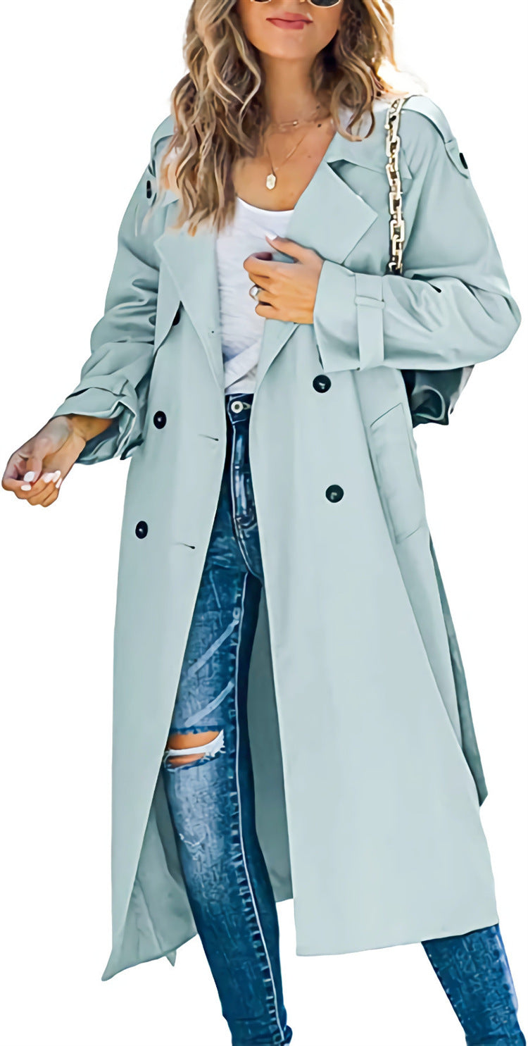 Trench Coat Women's Double-Breasted Style with Belt | E&W - 7 - Elenwear