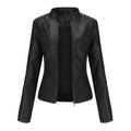 Women's Faux Leather Biker Jacket with Stand Collar & Zip Pockets | E&W - 3 - Elenwear