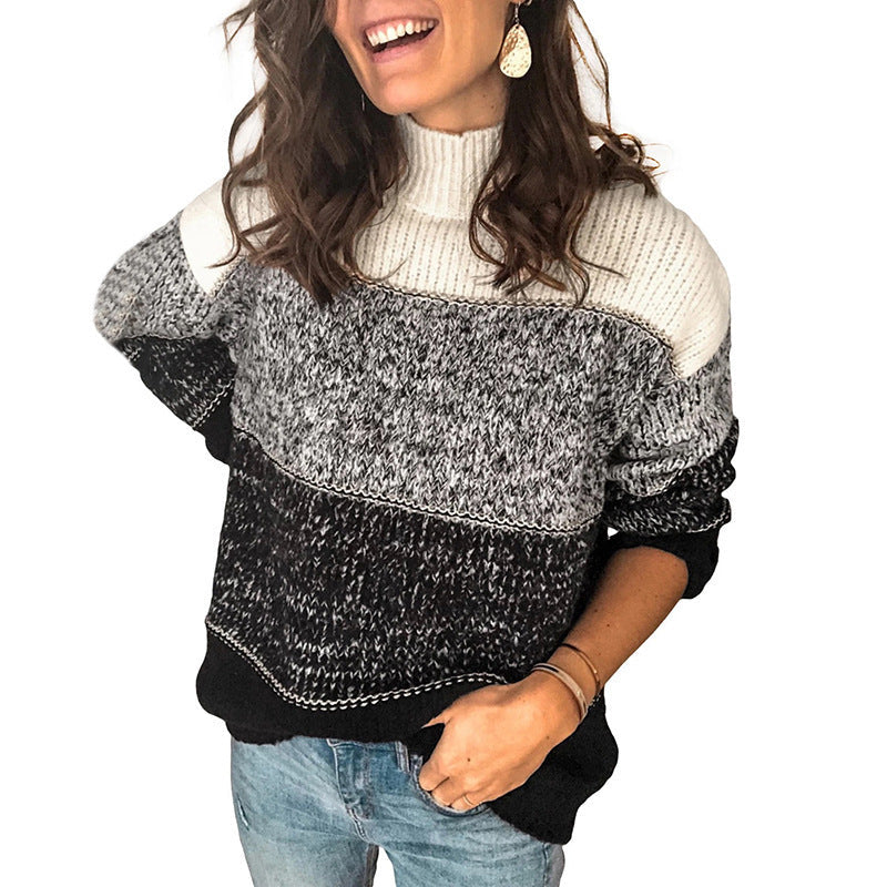 Colour Block Roll Neck Sweater Women's | Soft Knit Fabric | Warm and Stylish | E&W - 1 - Elenwear