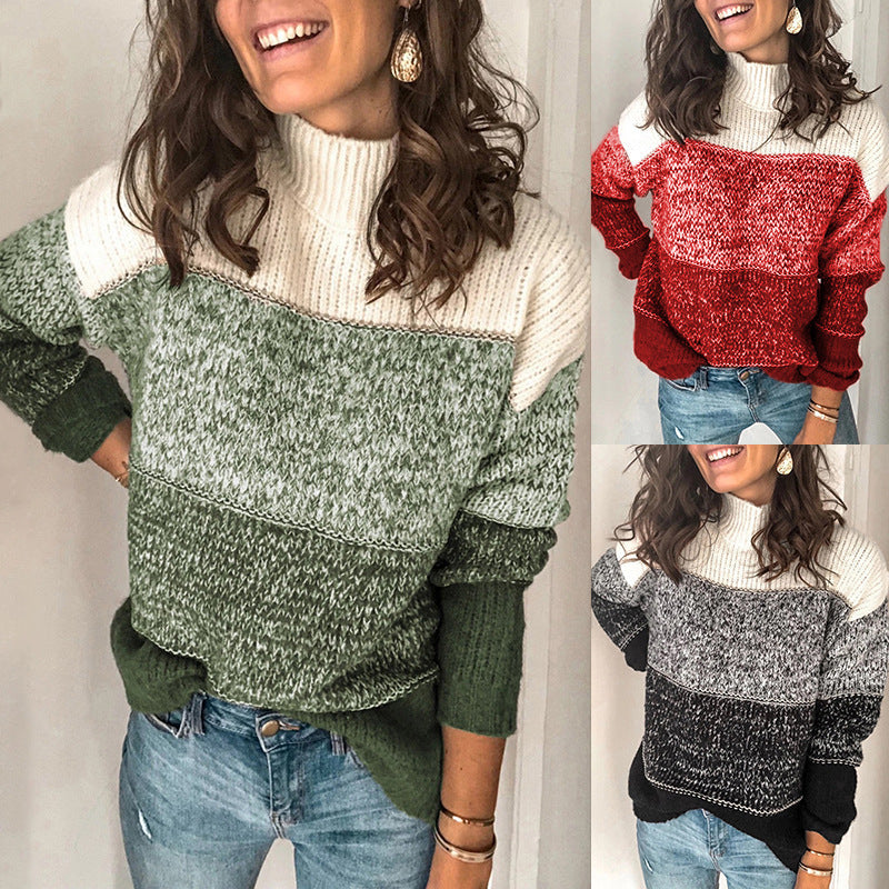 Colour Block Roll Neck Sweater Women's | Soft Knit Fabric | Warm and Stylish | E&W - 3 - Elenwear