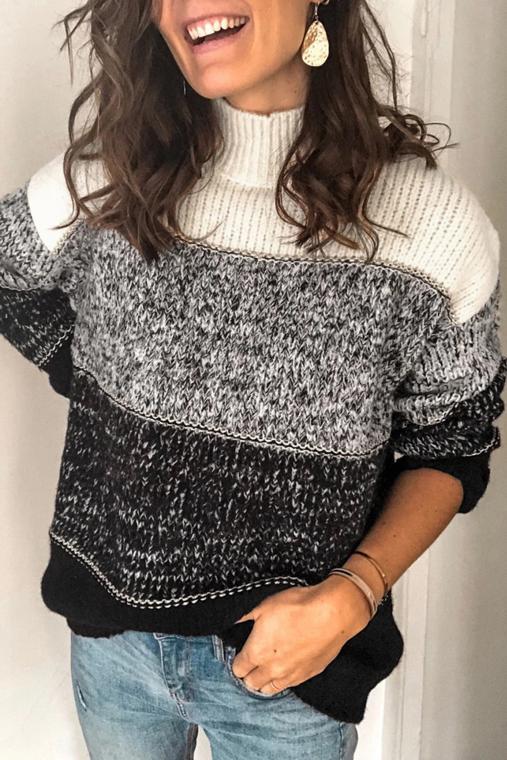 Colour Block Roll Neck Sweater Women's | Soft Knit Fabric | Warm and Stylish | E&W - 5 - Elenwear