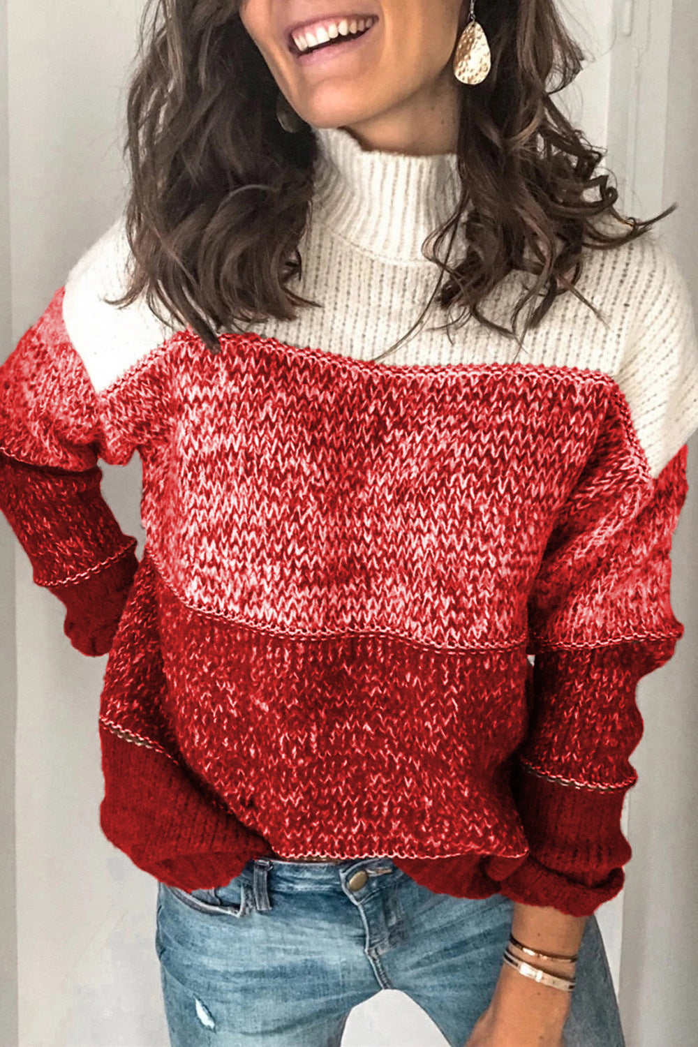 Colour Block Roll Neck Sweater Women's | Soft Knit Fabric | Warm and Stylish | E&W - 7 - Elenwear