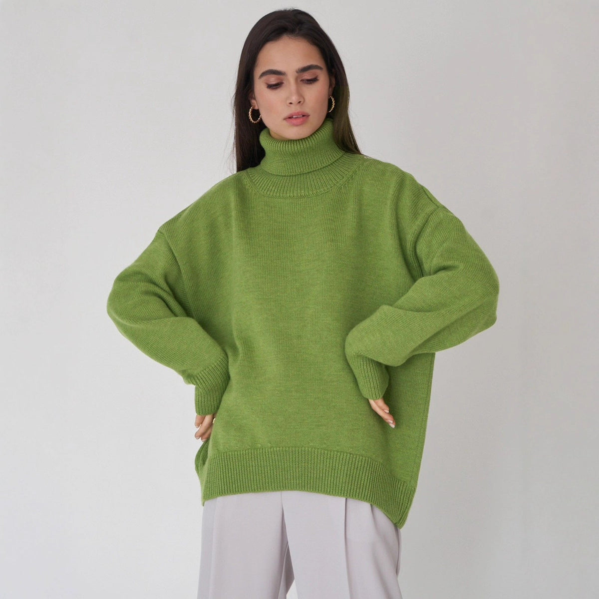 Oversized Women's Roll Neck Jumper in Soft Knit | E&W - 1 - Elenwear