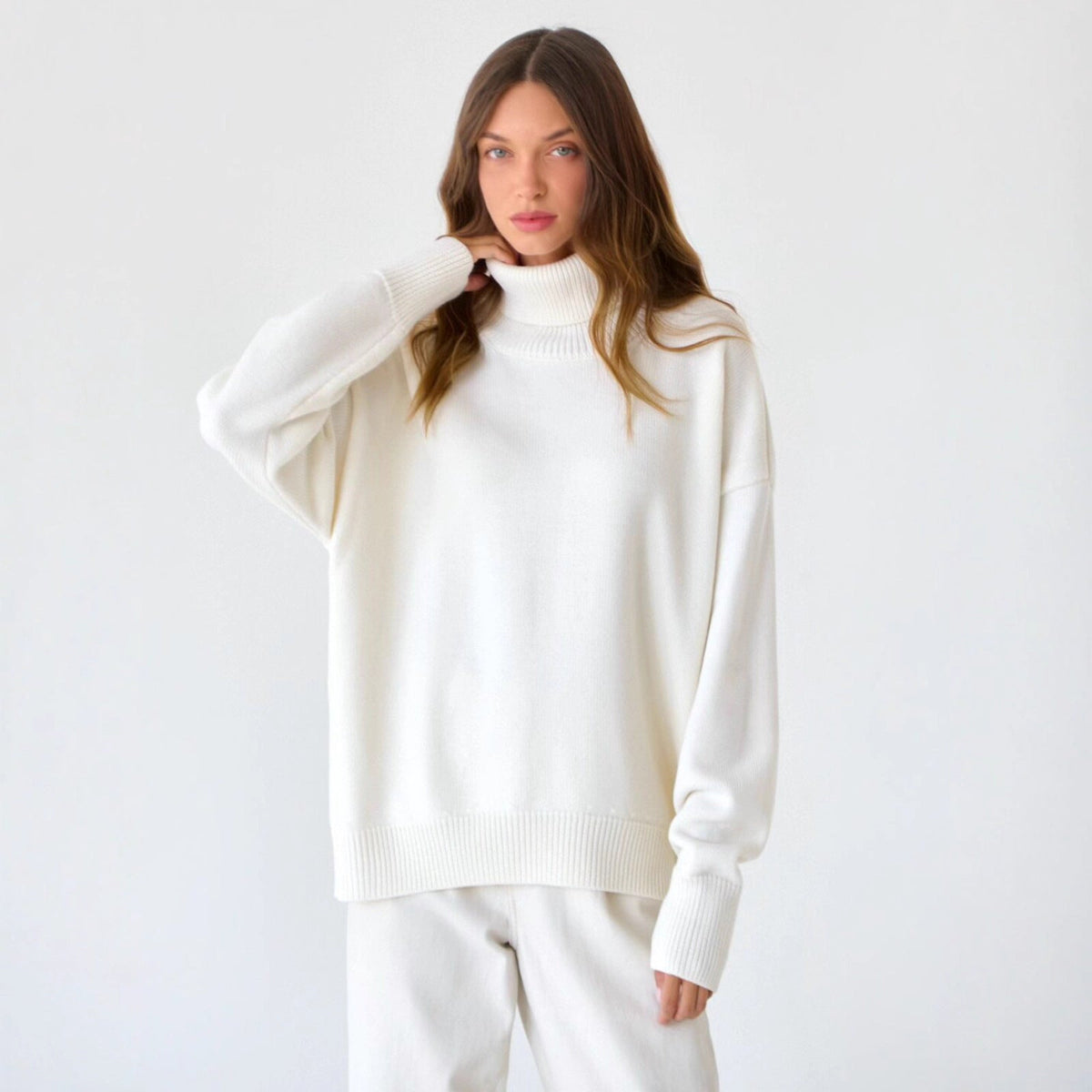 Oversized Women's Roll Neck Jumper in Soft Knit | E&W - 2 - Elenwear