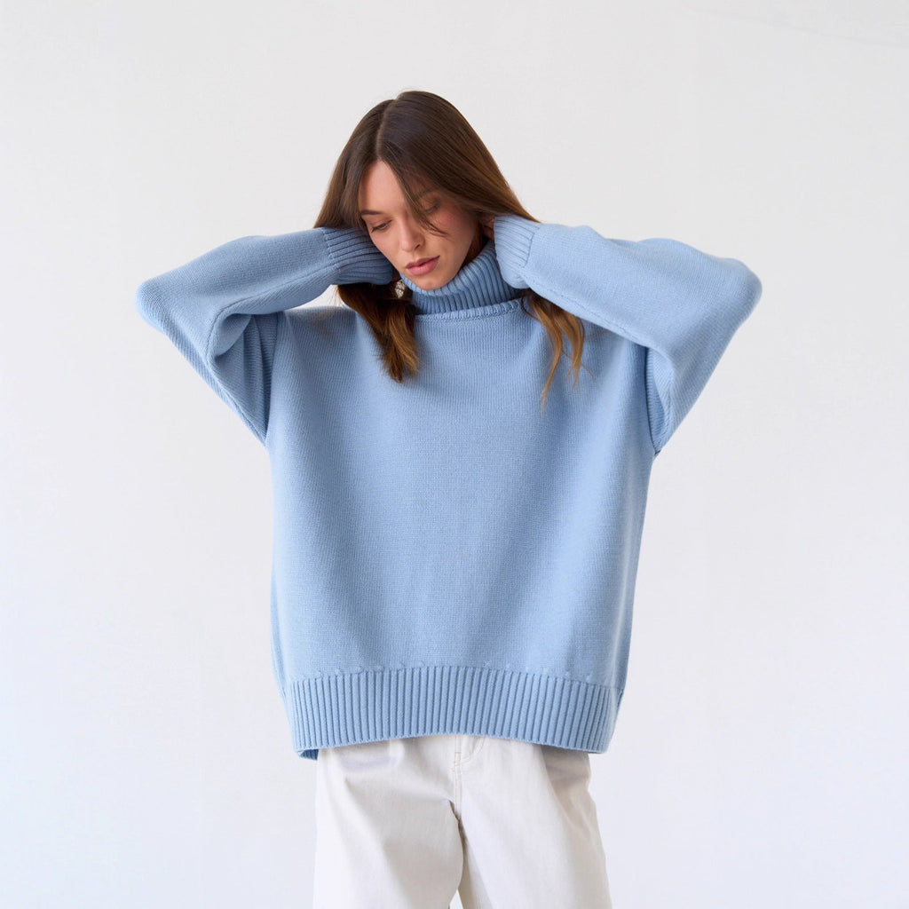 Oversized Women's Roll Neck Jumper in Soft Knit | E&W - 7 - Elenwear