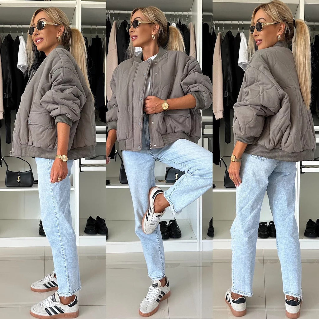 Bomber Jacket Women's Quilted Design with Press Studs | E&W - 5 - Elenwear