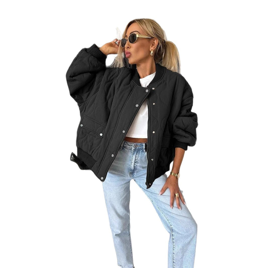 Bomber Jacket Women's Quilted Design with Press Studs | E&W - 6 - Elenwear