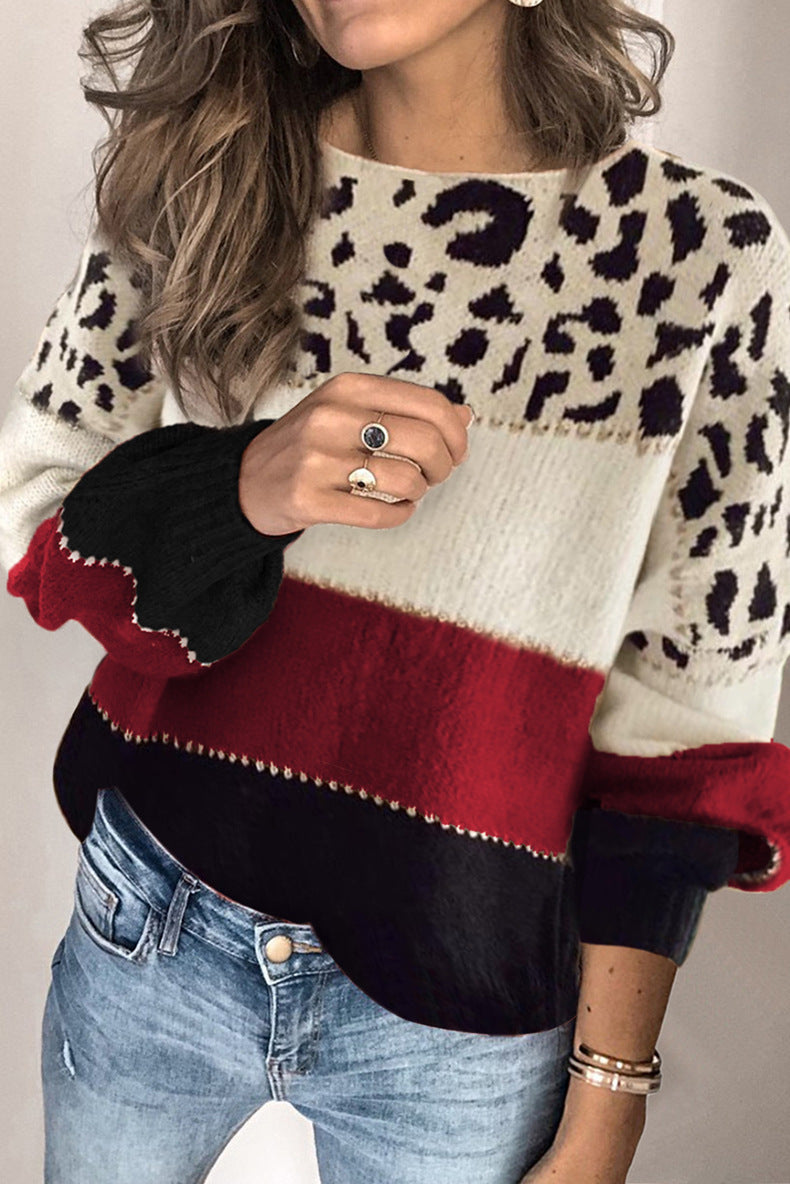 Leopard Print Pullover Jumper for Women | Soft Knit with Bold Stripes | E&W - 2 - Elenwear