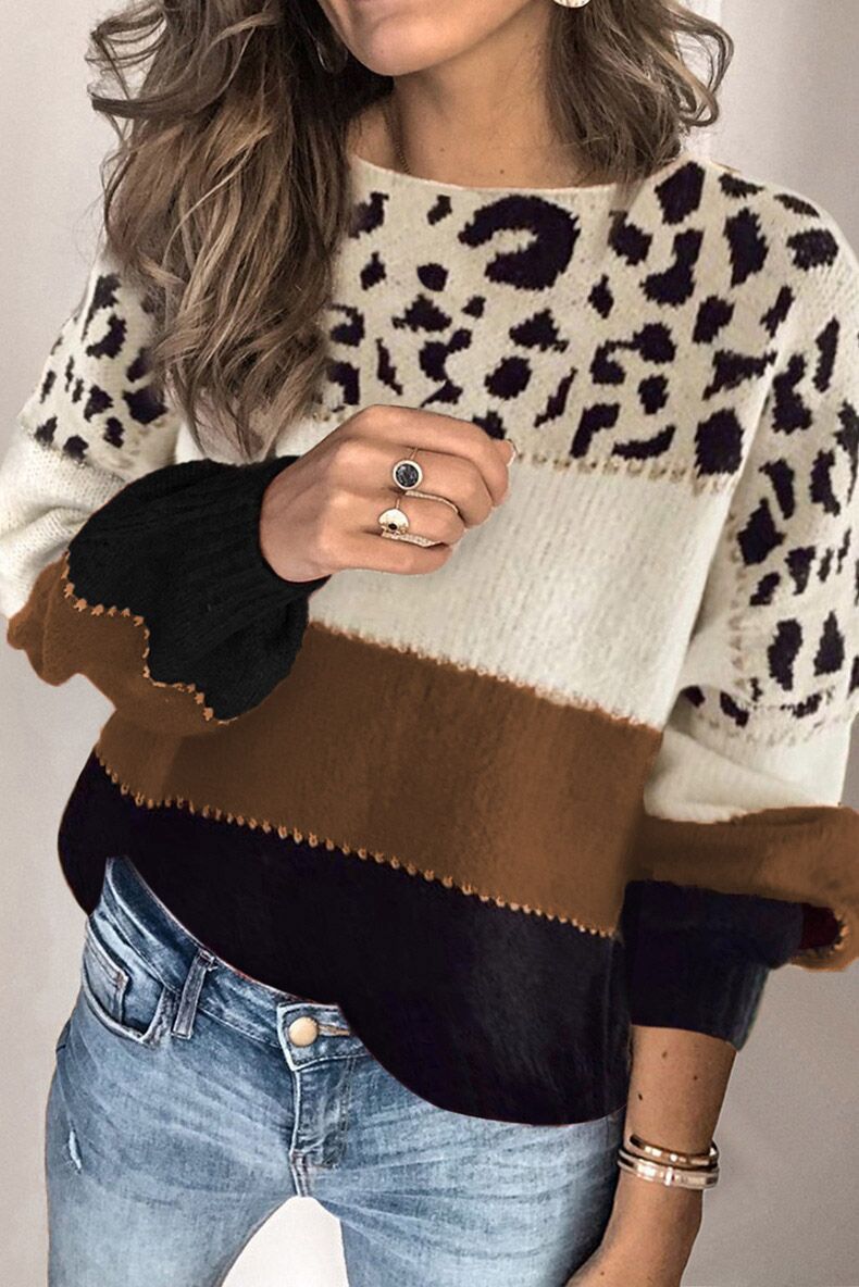 Leopard Print Pullover Jumper for Women | Soft Knit with Bold Stripes | E&W - 3 - Elenwear