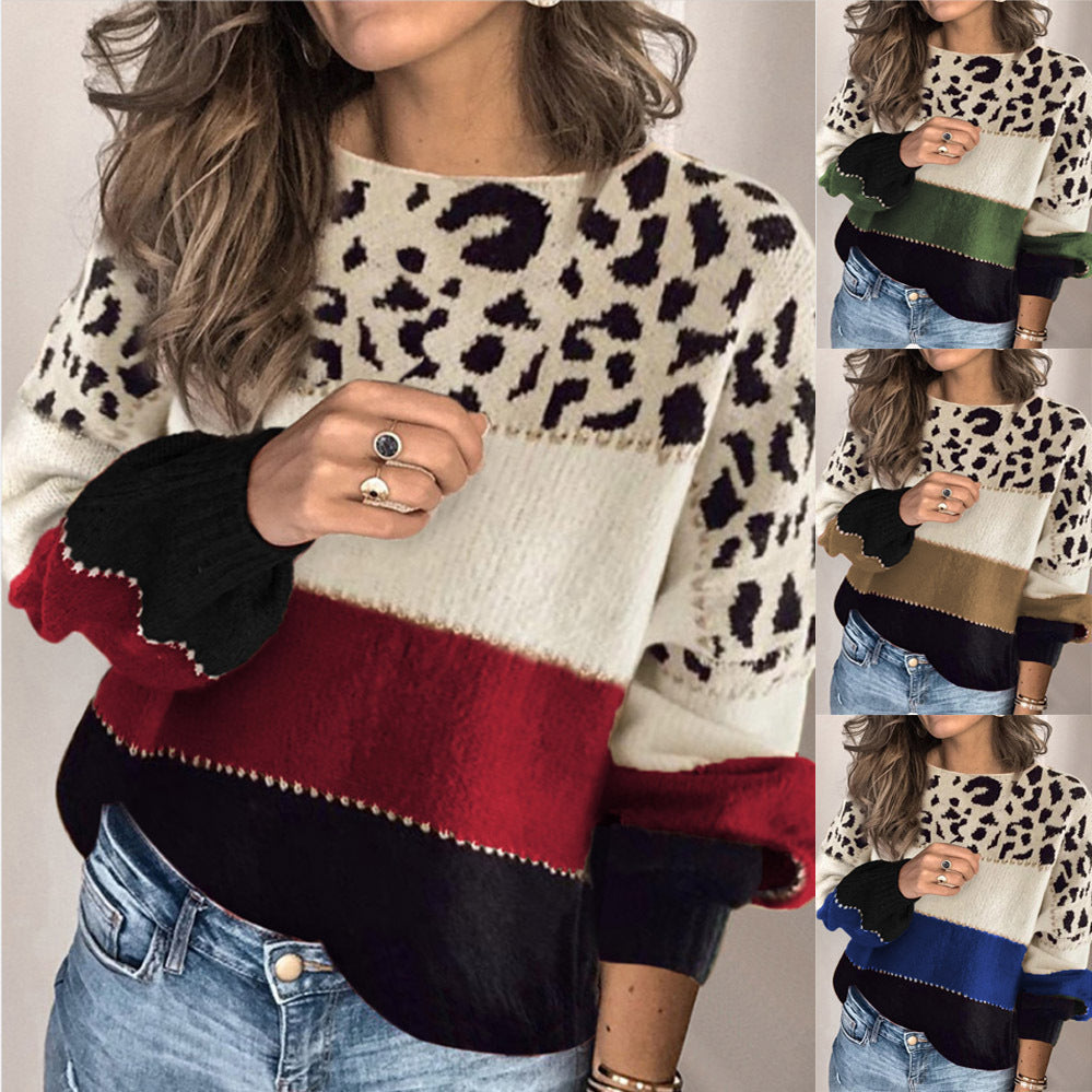 Leopard Print Pullover Jumper for Women | Soft Knit with Bold Stripes | E&W - 6 - Elenwear