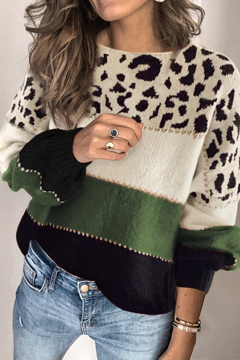 Leopard Print Pullover Jumper for Women | Soft Knit with Bold Stripes | E&W - 7 - Elenwear