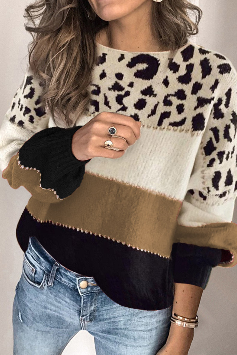 Leopard Print Pullover Jumper for Women | Soft Knit with Bold Stripes | E&W - 8 - Elenwear