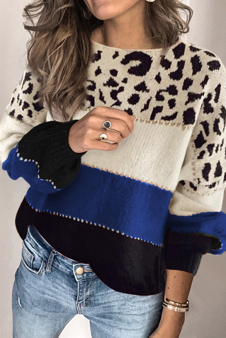 Leopard Print Pullover Jumper for Women | Soft Knit with Bold Stripes | E&W - 10 - Elenwear