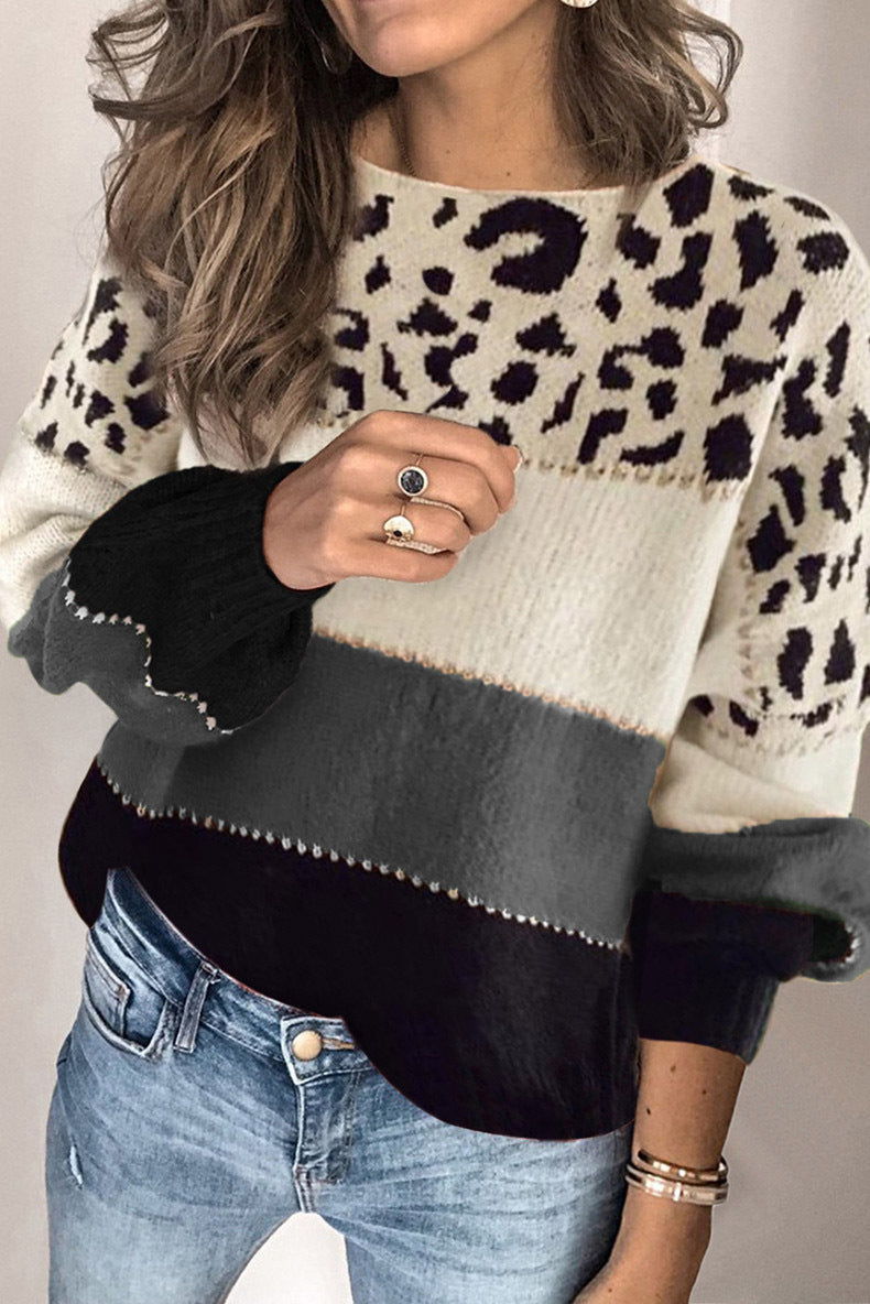 Leopard Print Pullover Jumper for Women | Soft Knit with Bold Stripes | E&W - 11 - Elenwear