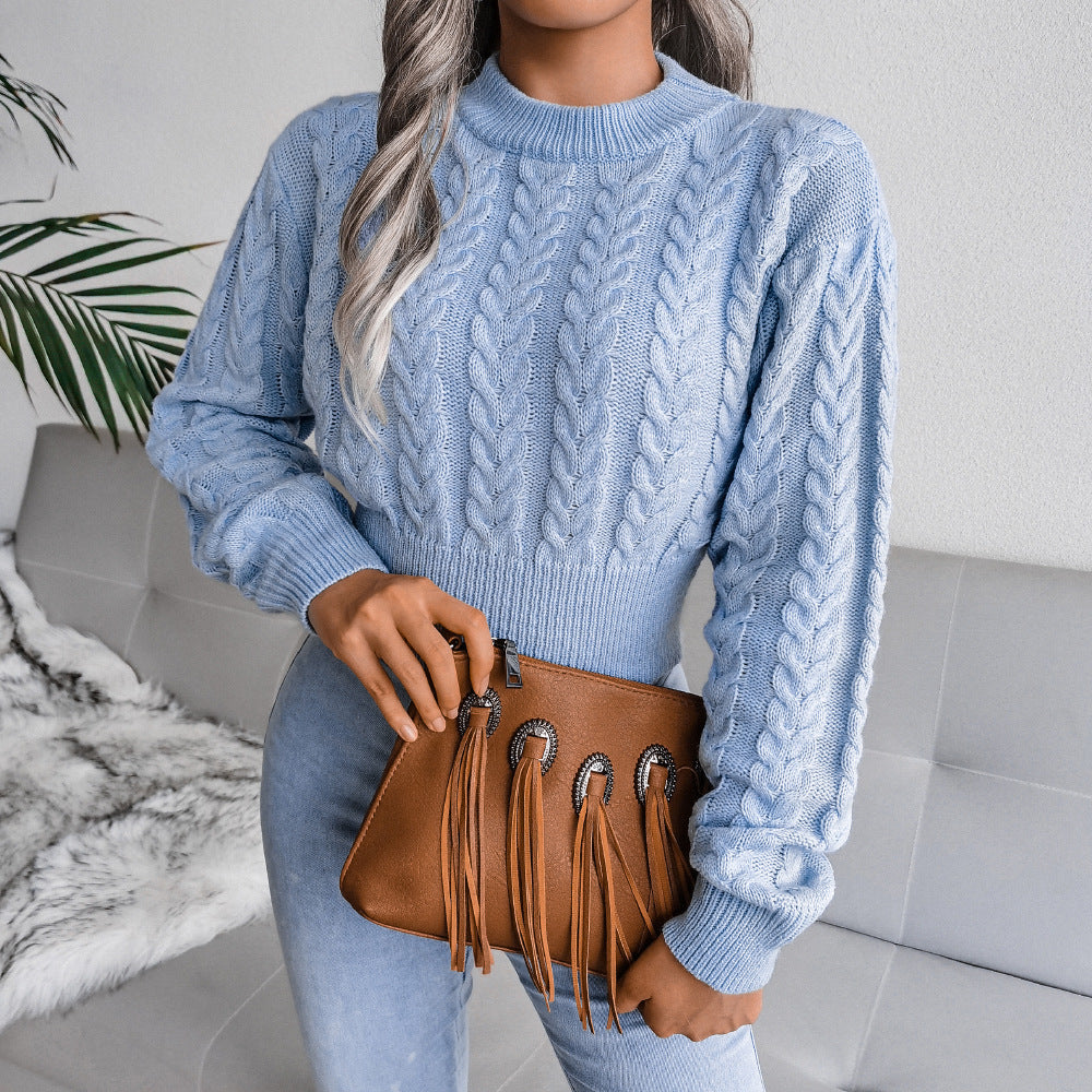 Cropped Cable Knit Jumper Women's | Soft Textured Design | E&W - 2 - Elenwear