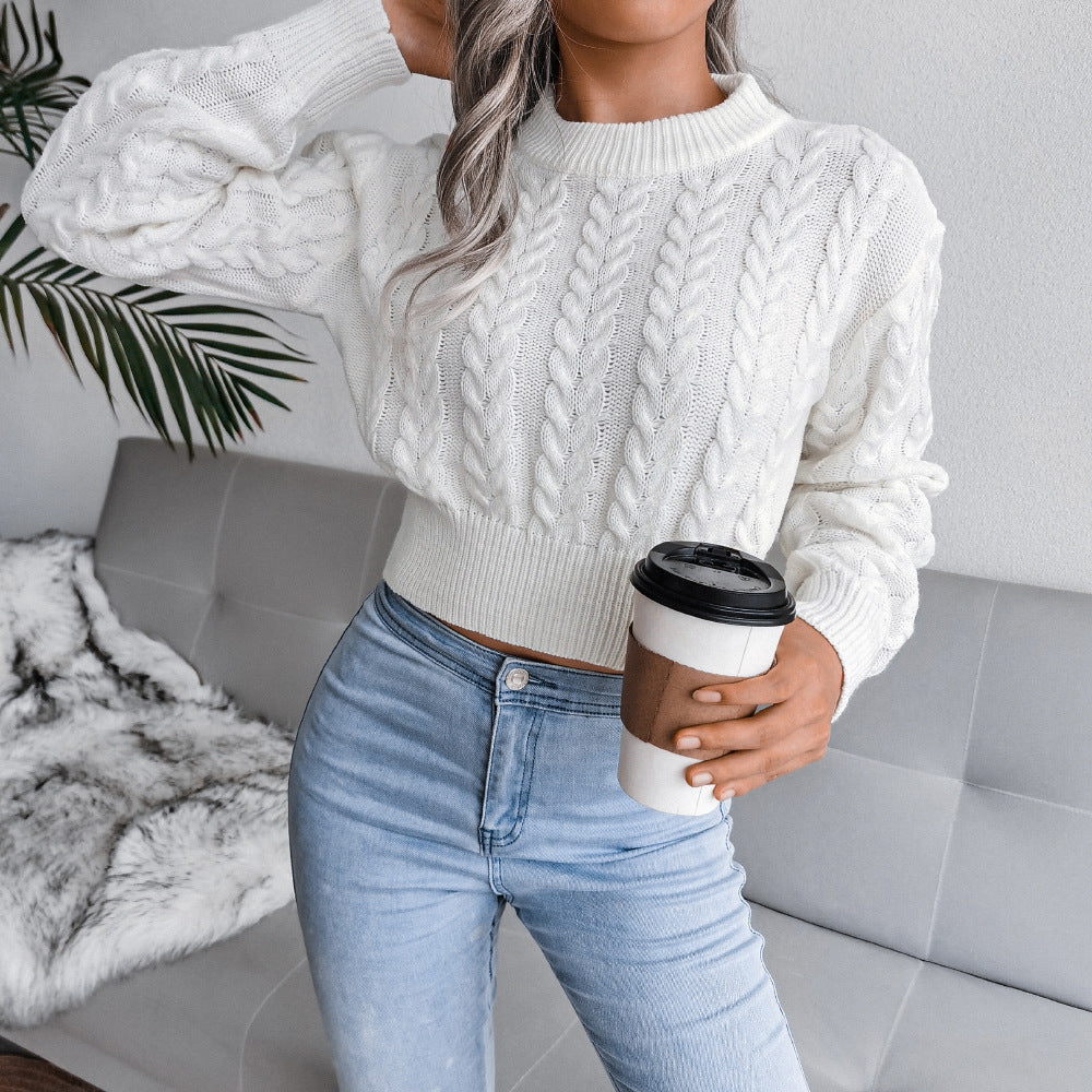 Cropped Cable Knit Jumper Women's | Soft Textured Design | E&W - 3 - Elenwear