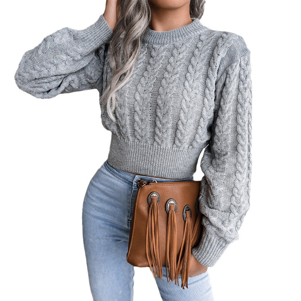 Cropped Cable Knit Jumper Women's | Soft Textured Design | E&W - 4 - Elenwear