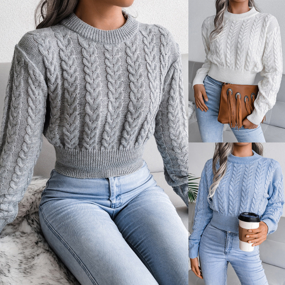 Cropped Cable Knit Jumper Women's | Soft Textured Design | E&W - 5 - Elenwear