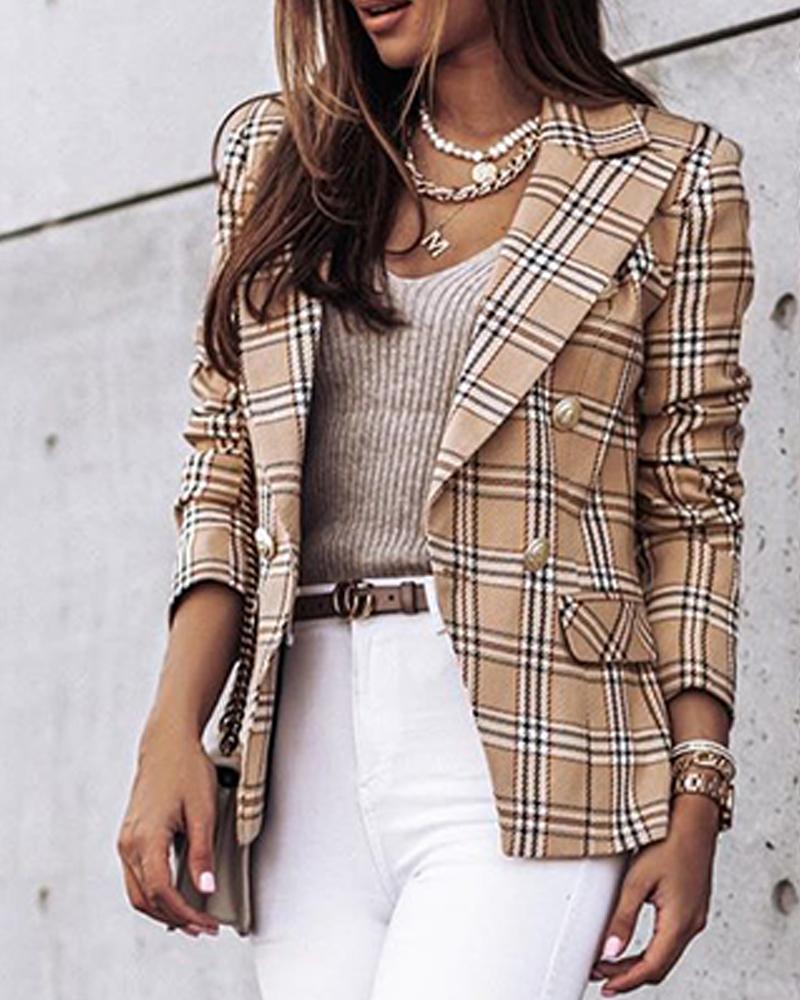 Check Blazer for Women | Tailored Fit with Double-Breasted Front | E&W - 1 - Elenwear