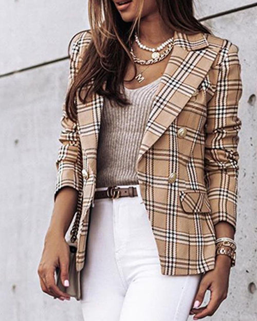 Check Blazer for Women | Tailored Fit with Double-Breasted Front | E&W - 1 - Elenwear