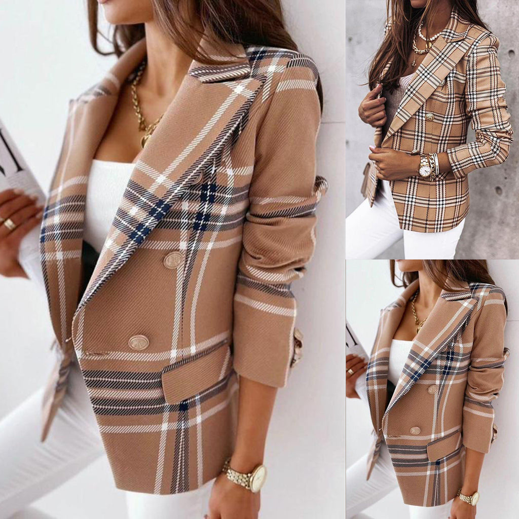Check Blazer for Women | Tailored Fit with Double-Breasted Front | E&W - 2 - Elenwear