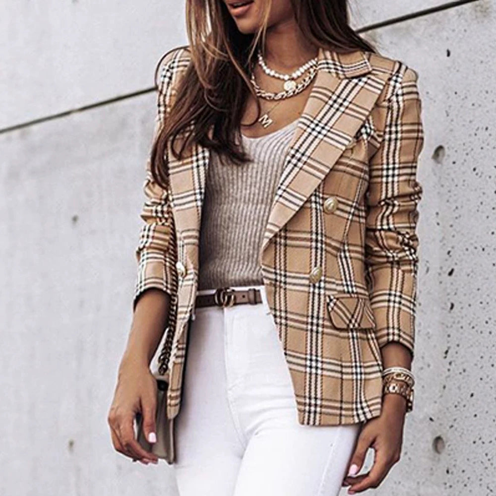 Check Blazer for Women | Tailored Fit with Double-Breasted Front | E&W - 3 - Elenwear