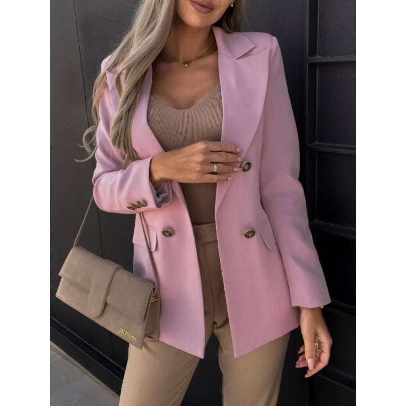 Blazer Women's Tailored Fit in Light Blue with Double-Breasted Style | E&W - 7 - Elenwear