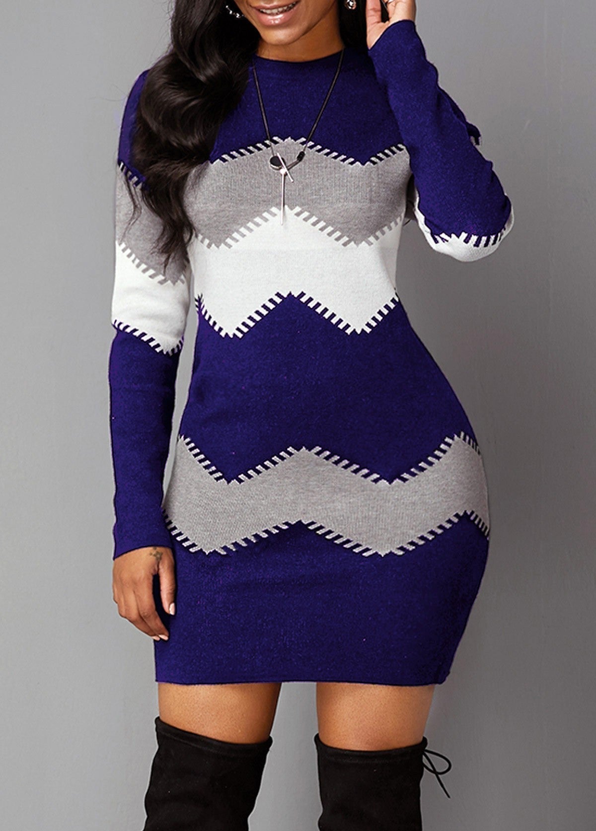 Bodycon Knitted Dress for Women | Chic Chevron Pattern | E&W - 1 - Elenwear