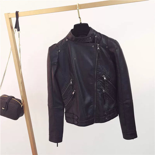 Biker Jacket Women's Pink Leather Look with Zipper Details | E&W - 2 - Elenwear