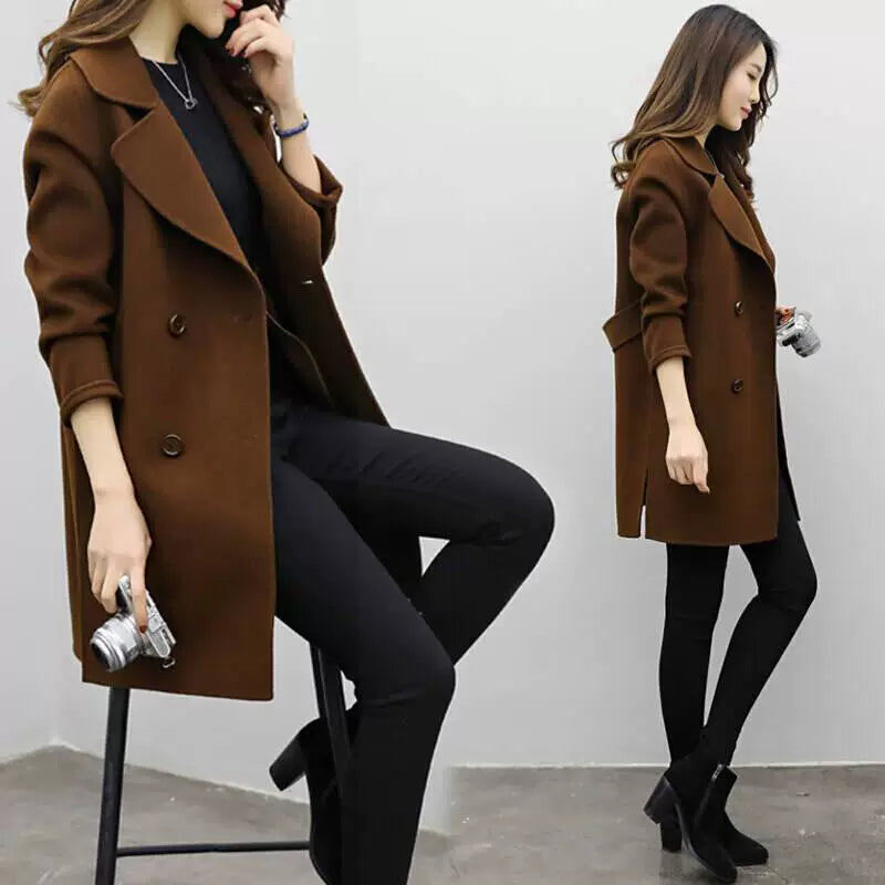 Double-Breasted Women's Jacket in Olive Green | E&W - 3 - Elenwear
