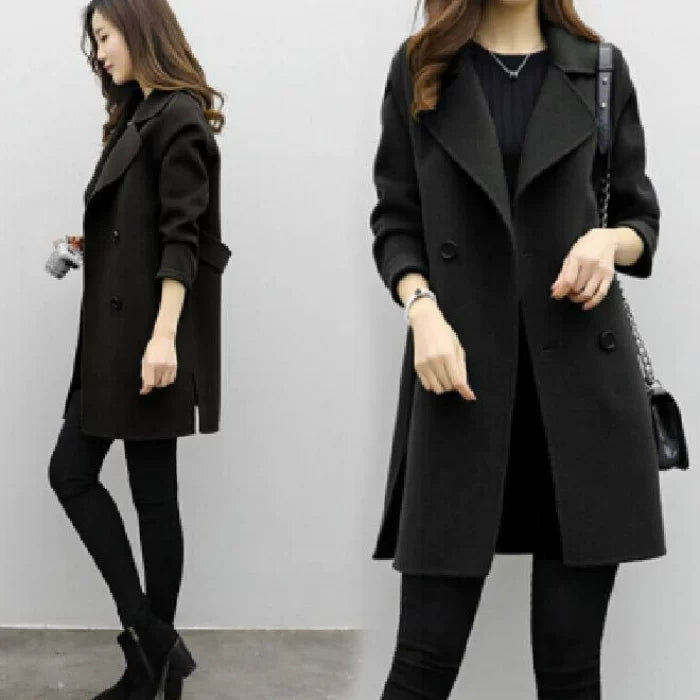 Double-Breasted Women's Jacket in Olive Green | E&W - 4 - Elenwear