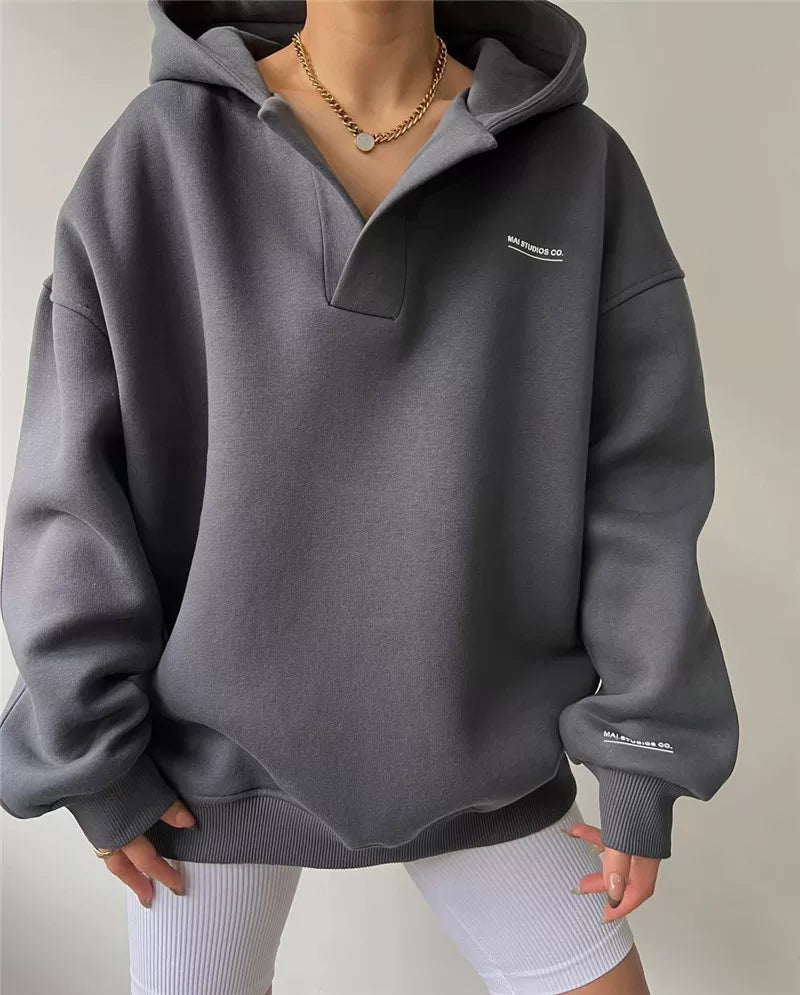 Hooded Sweatshirt Women | Relaxed Fit with Stylish Collar | E&W - 3 - Elenwear