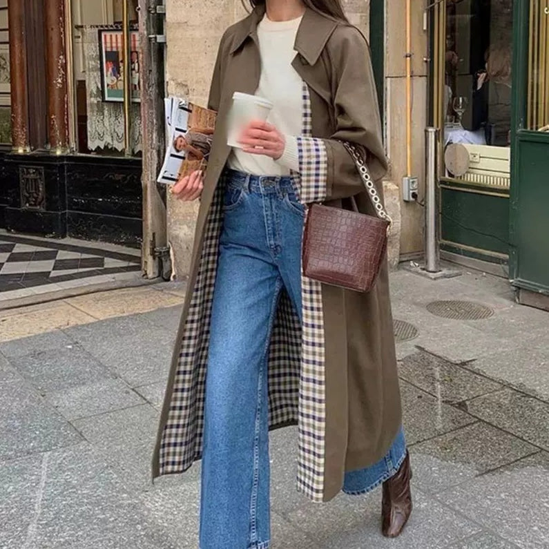 Trench Coat Women's Long Check Lining | E&W - 2 - Elenwear
