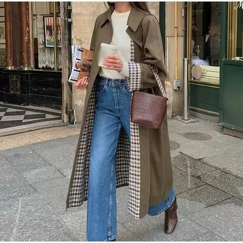 Trench Coat Women's Long Check Lining | E&W - 3 - Elenwear