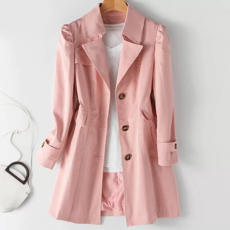 Trench Coat Women's Tailored Design with Button Fastening | E&W - 2 - Elenwear
