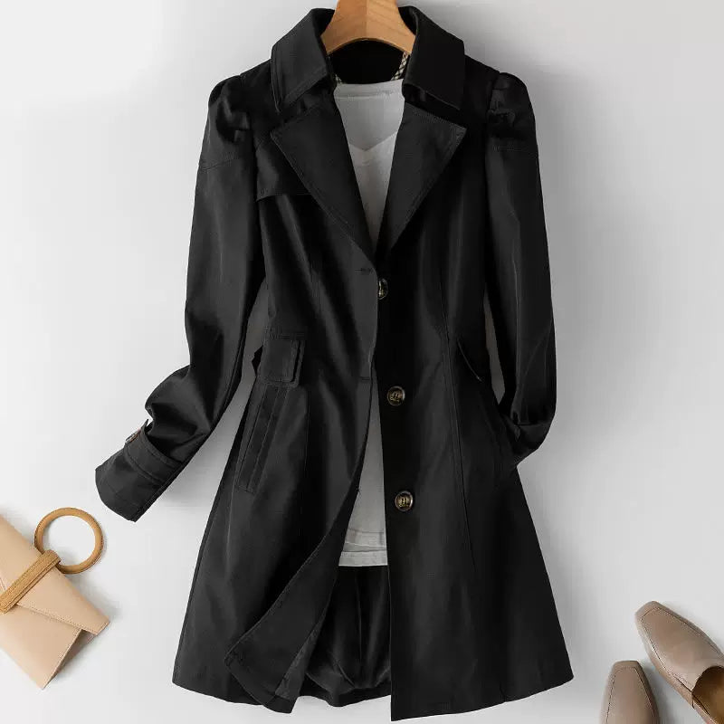 Trench Coat Women's Tailored Design with Button Fastening | E&W - 4 - Elenwear